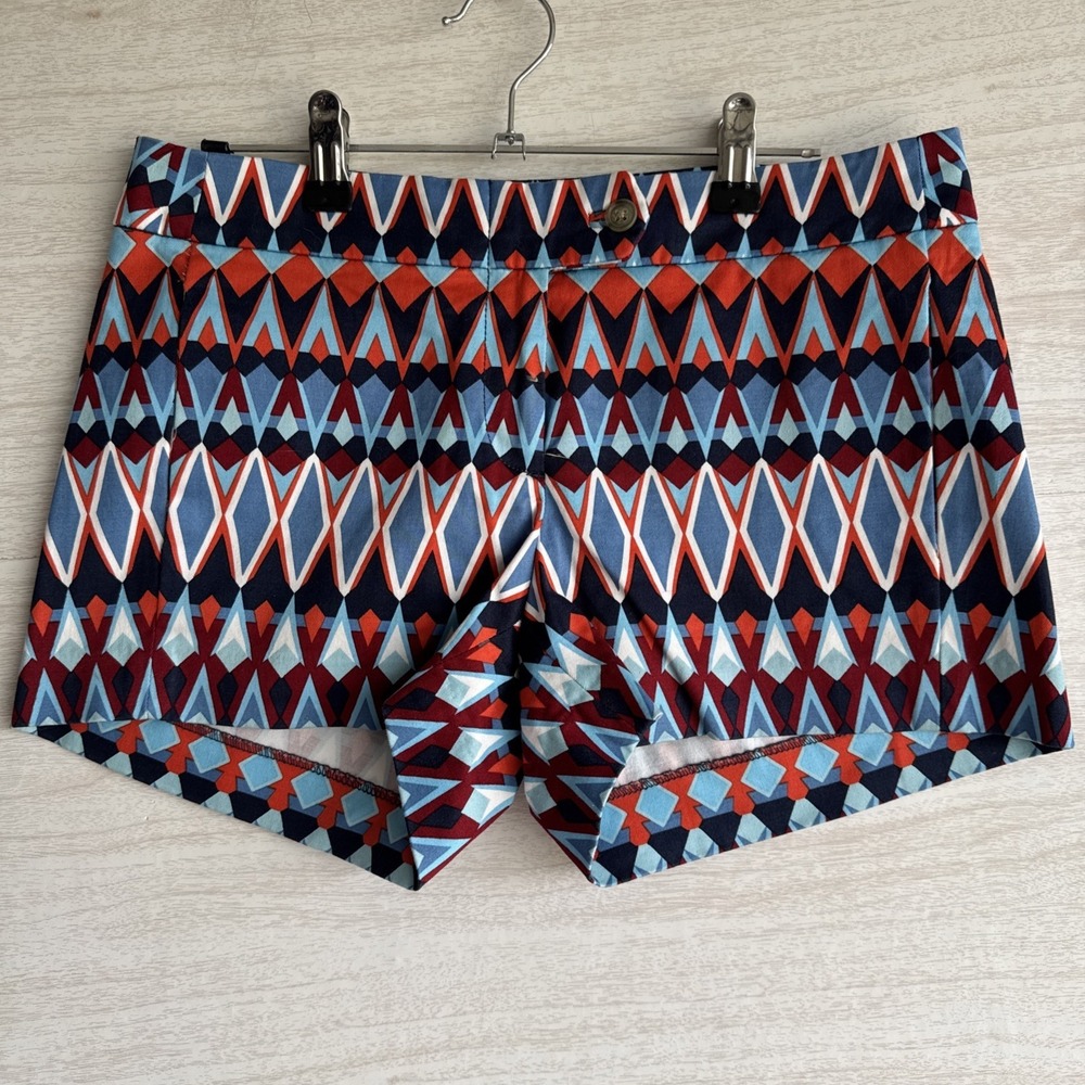 J.Crew Factory 3" printed stretch chino shorts Blue/orange Geometric Print Sz 2